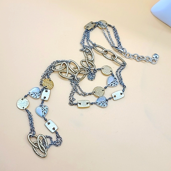 Brighton "DECO STYLE" Textured Gold & Deco Lace Hearts XL Layering Neck! - Picture 7 of 13